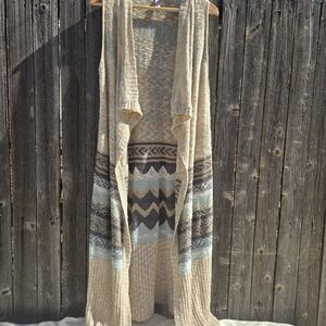 Women's Beige and Blue Patterned Sweater Vest
